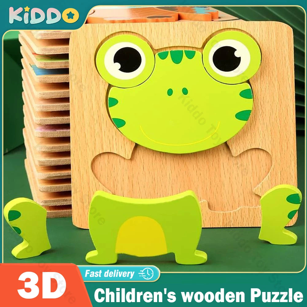 Wooden 3D Toys Puzzle Cartoon Animals Early Learning Cognition Intelligence Puzzle Game Colorful Montessori Toys Christmas Gifts