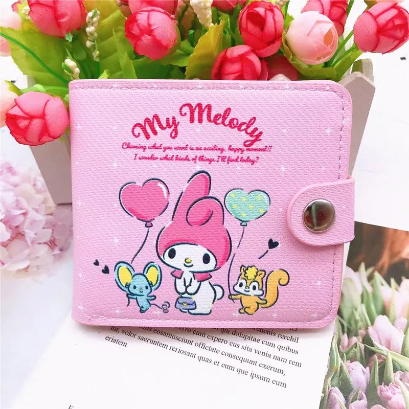 Sanrio Hello Kitty Cinnamoroll My Melody Kuromi New Pu Casual Money Bag Coin Purse Card package Wallet With Buttons ﻿