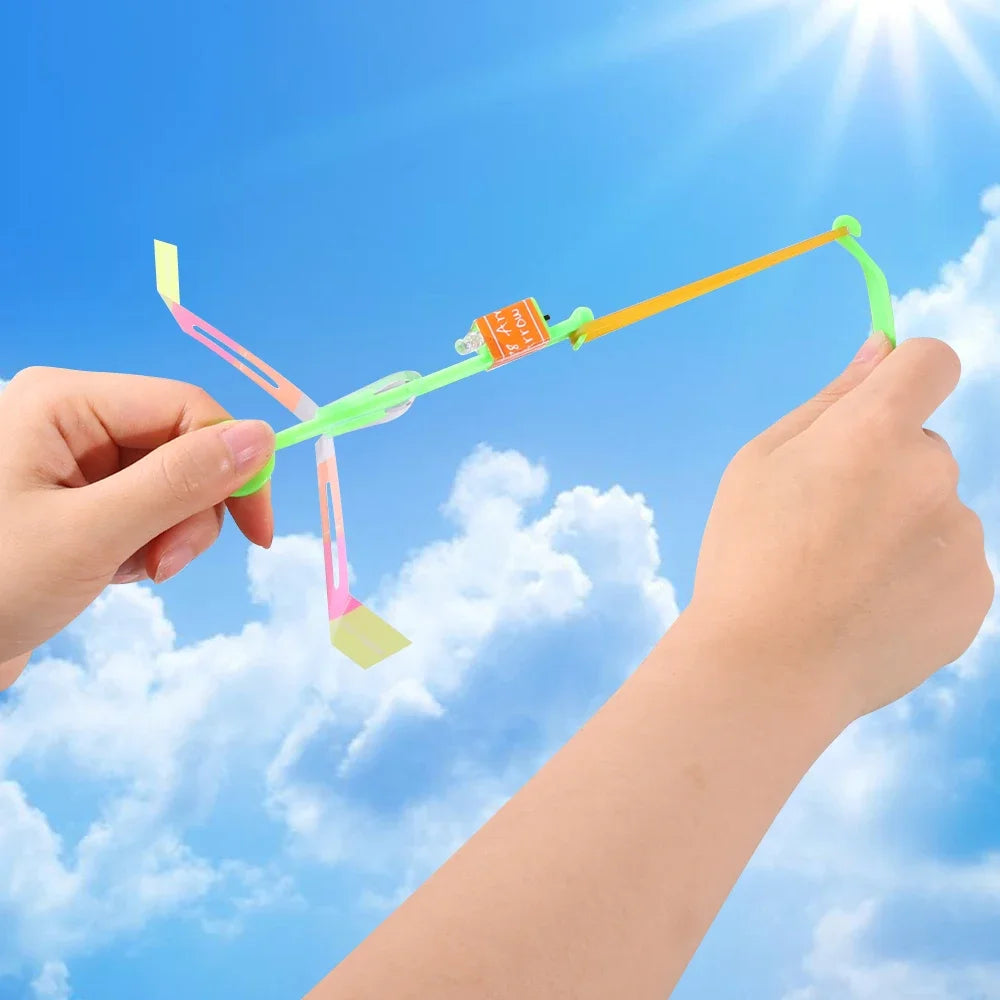 10/5/3/1pcs Funny Flying Led Light Toy Kids Adult Arrow Helicopter Flying Toy Summer Flash Light Rubber Band Catapult Toys