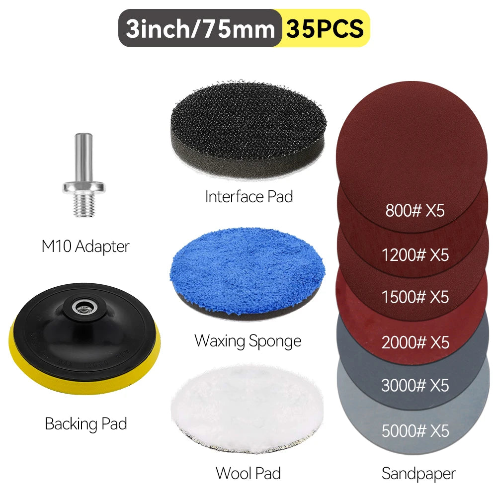 Auto Lights Restoration Kit Waxing Sponge Sandpaper Sanding Discs Interface Pad For Car Detailing Headlight  Wool Polishing Pad