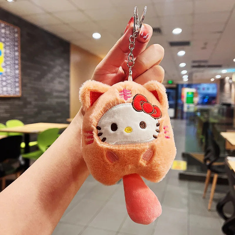 Sanrio Plush Doll Keychain Melody Cinnamoroll Pochacco Cute Key Ring Bag Pendant Gift Kids Toys Backpack Decoration Girl Gifts