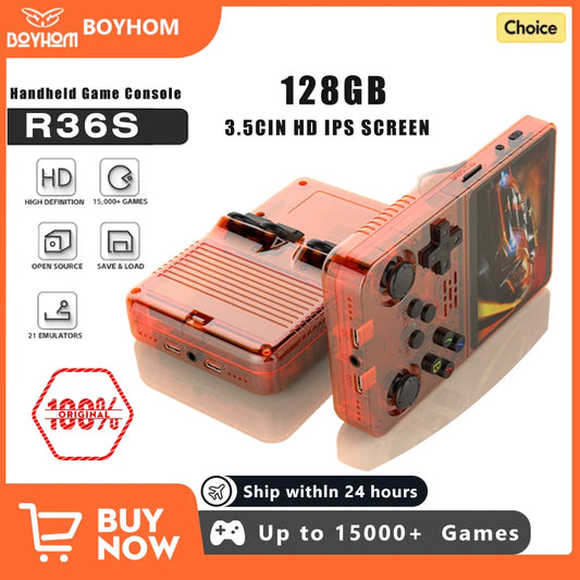 128G Open Source R36S Video Game Console Linux System 3.5 Inch IPS Screen Orange Portable Pocket Video Player 64GG best Games