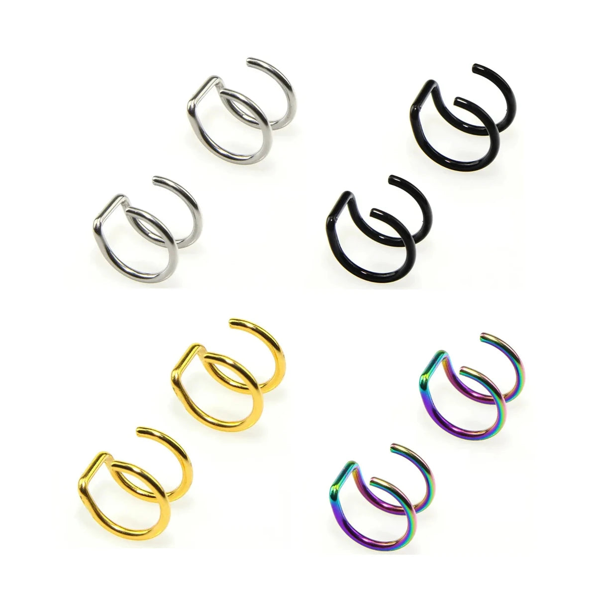 2pcs 316L Stainless Steel Fake Ear Piercing Jewelry for Women Men, Clip on Ear Cuffs Fake Lip Ring Non Piercing Labret Rings