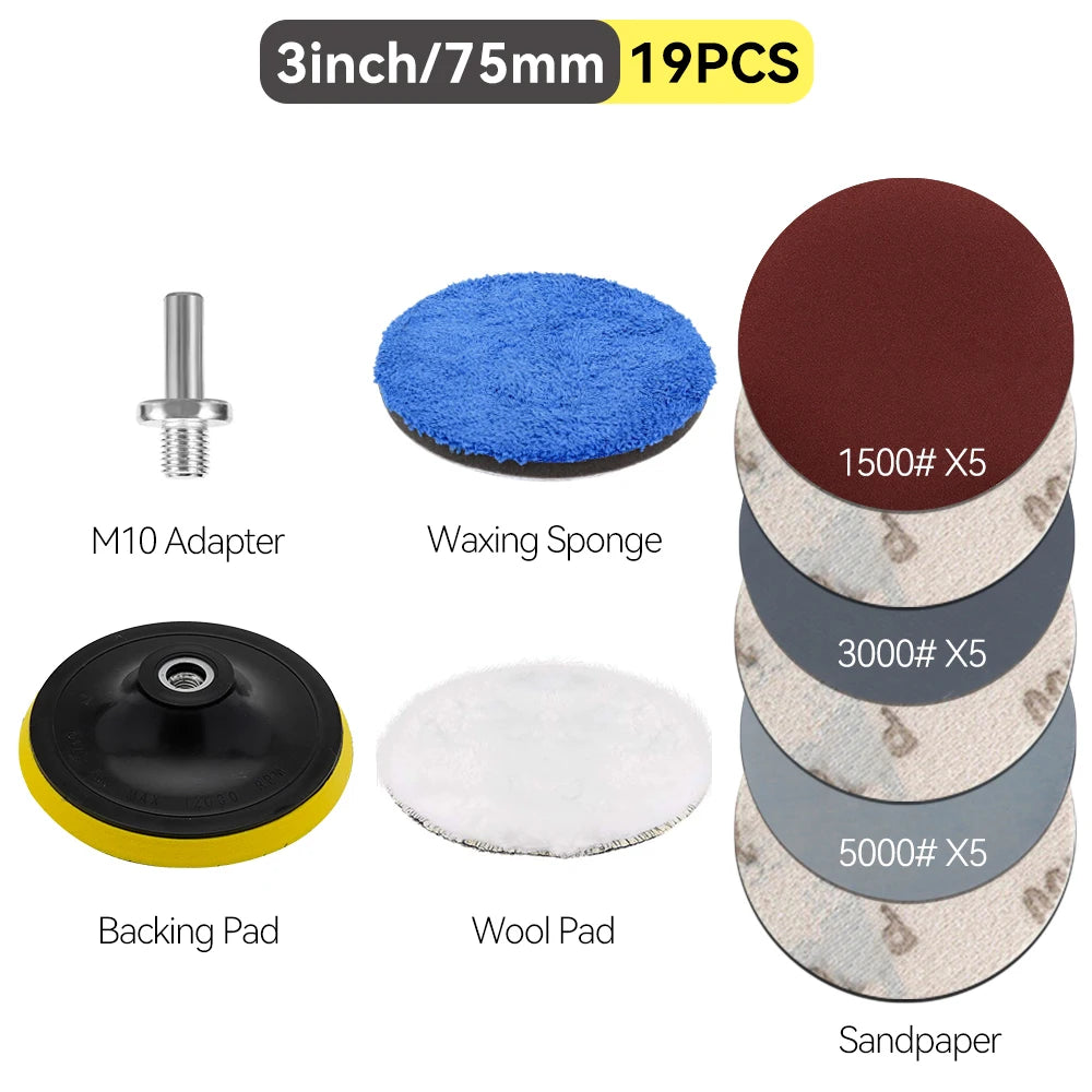 Auto Lights Restoration Kit Waxing Sponge Sandpaper Sanding Discs Interface Pad For Car Detailing Headlight  Wool Polishing Pad