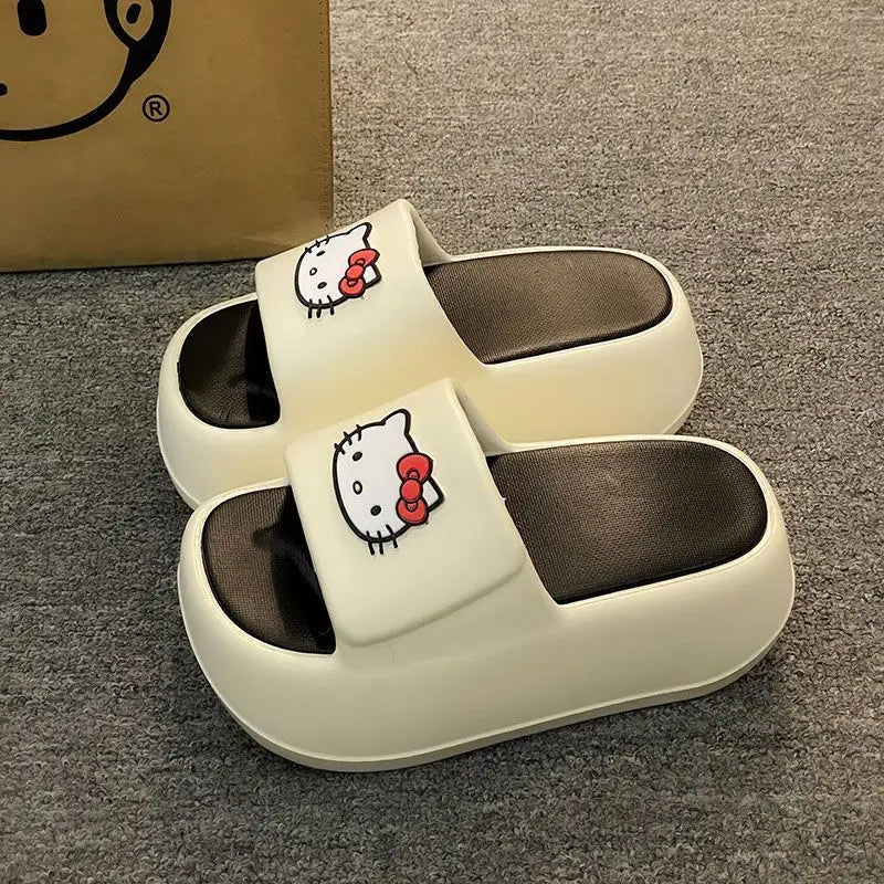 Sanrio Hello Kitty Modern Style High Heels Slippers for Women Y2k Cute Cartoon Home Shoes Summer New Beach Anti Slip Slippers