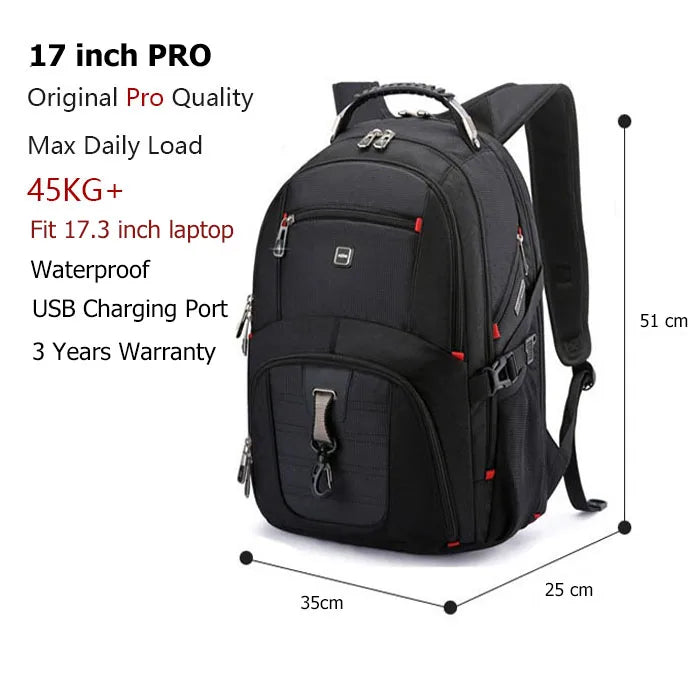 Swiss-Multifunctional bags Durable 17 Inch Laptop Backpack, Travel Bag,College Bookbag,USB Charging Port,Water Resistant