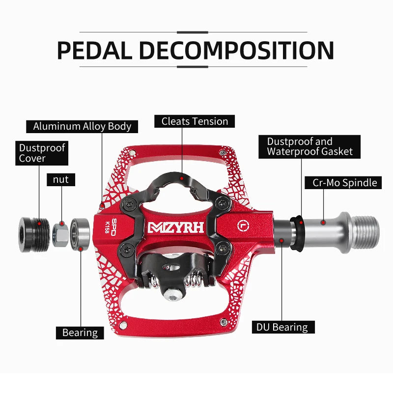 Self-locking Pedal  2 In 1 With Free Cleat For SPD System MTB Road Aluminum Anti-slip Sealed Bearing Bicycle Pedals