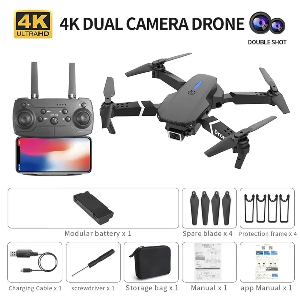 Professional Drone E88 4K Wide-Angle HD 1080P Camera WiFi FPV Height Hold Foldable RC Drone Quadrotor Helicopter Children's Toys