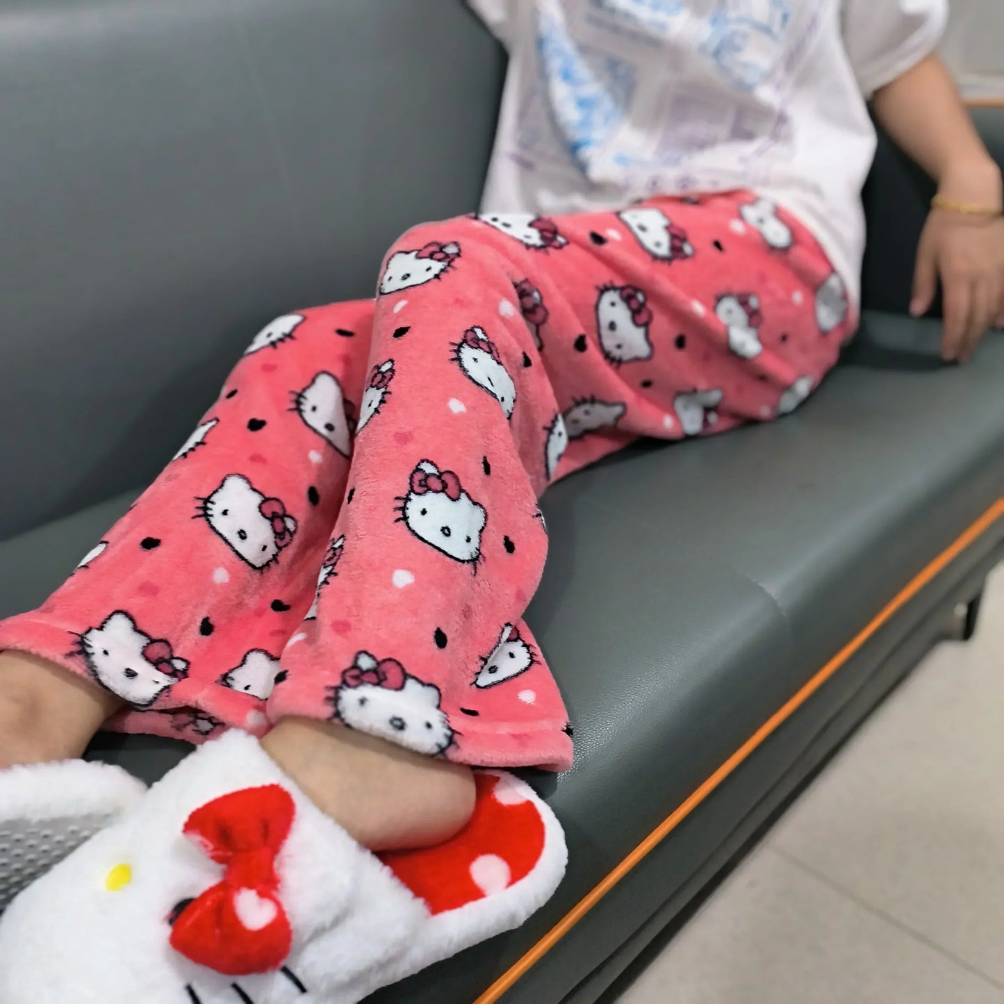 Thicken Hello Kitty Pajama Pants Sanrio Anime Fleece Double Elastic Fabric Soft Trousers Women Trousers Cartoon Birthday Gift