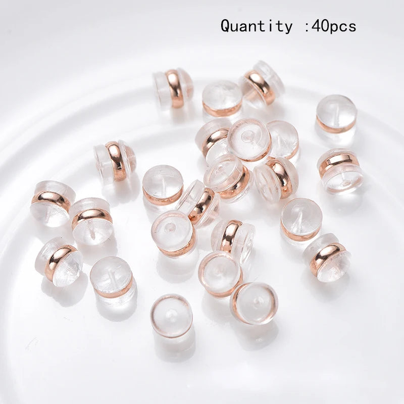 20-40pcs Silicone Rubber Ear Back Stoppers Copper Ring Hamburger Ear Plugs For Jewelry Making DIY Earring Accessories