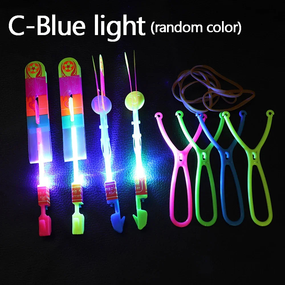 10/5/3/1pcs Funny Flying Led Light Toy Kids Adult Arrow Helicopter Flying Toy Summer Flash Light Rubber Band Catapult Toys