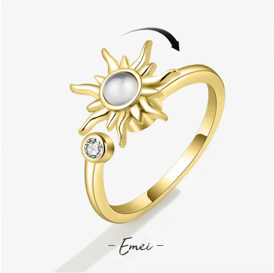 Anti Stress Anxiety Fidget Rings for Women Satinless Steel Spinner Sunflower Sun Star Ring Trendy Jewelry Gift Dropshipping