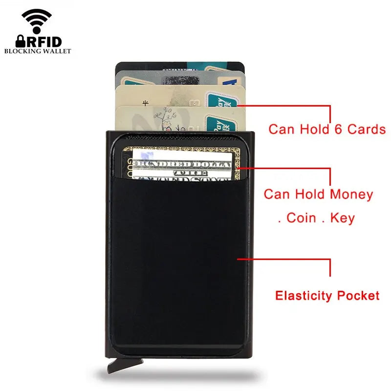 Rfid Smart Credit Card Holder Wallets Metal Slim Pop Up Minimalist Men Wallets Black Male Purse Money Bags Carteira Masculina