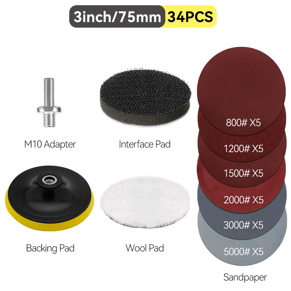 Auto Lights Restoration Kit Waxing Sponge Sandpaper Sanding Discs Interface Pad For Car Detailing Headlight  Wool Polishing Pad