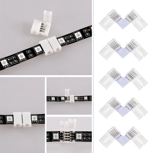 5/10PCS 2 4 Pin 8/10MM T L I Shape LED Strip Connector For RGB 2835 5050 5730 LED Strip PCB No Soldering Corner Connector Strip