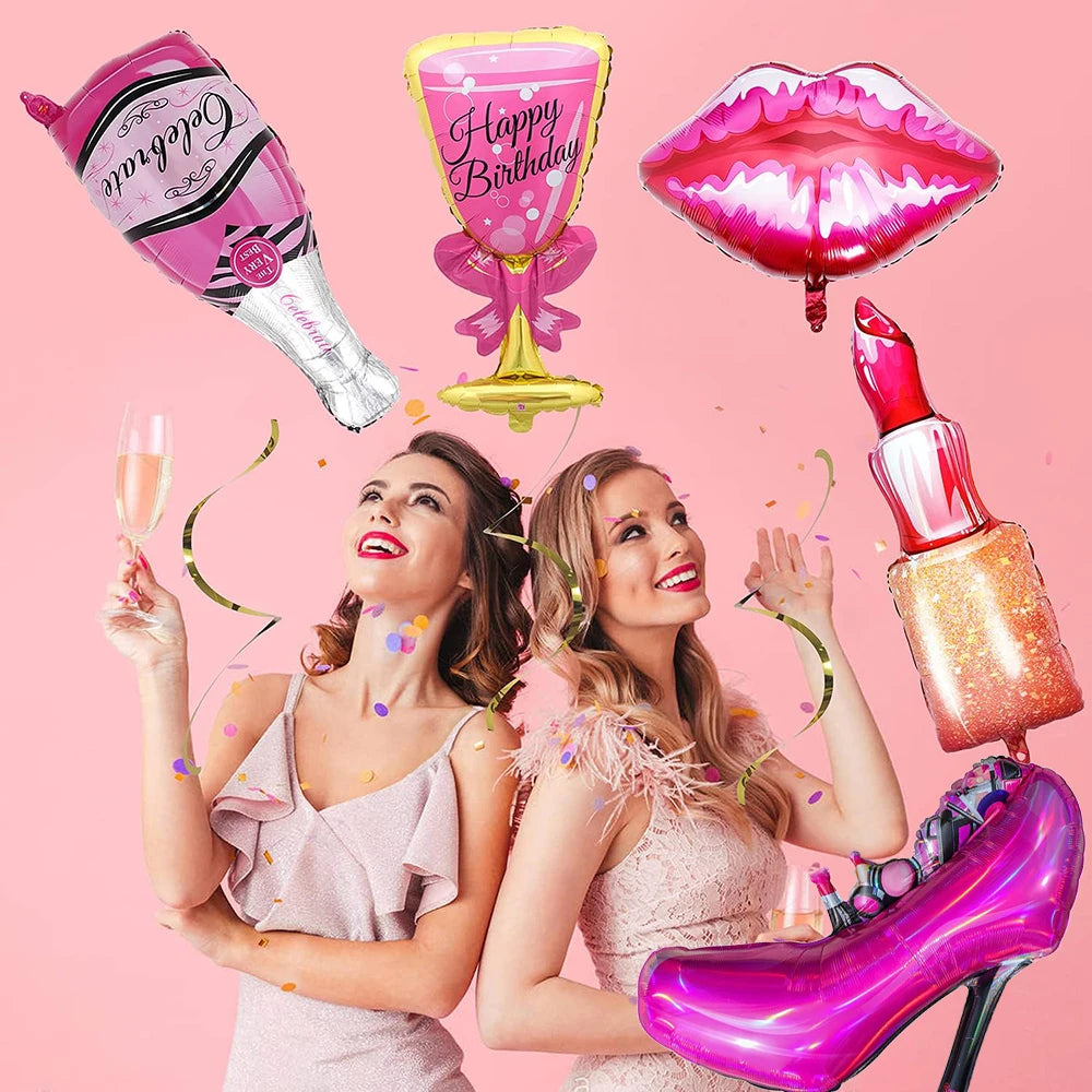 Big Pink High Heels Foil Balloon Lipstick Red Lips Balloons for Makeup Party Wedding Girl Birthday Party Baby Shower Decorations