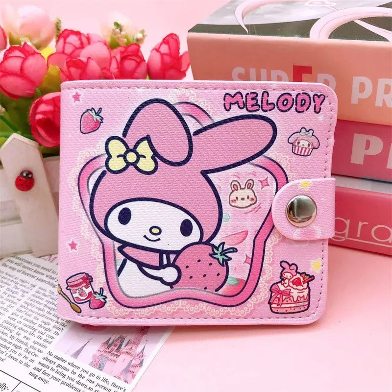 Sanrio Hello Kitty Cinnamoroll My Melody Kuromi New Pu Casual Money Bag Coin Purse Card package Wallet With Buttons ﻿