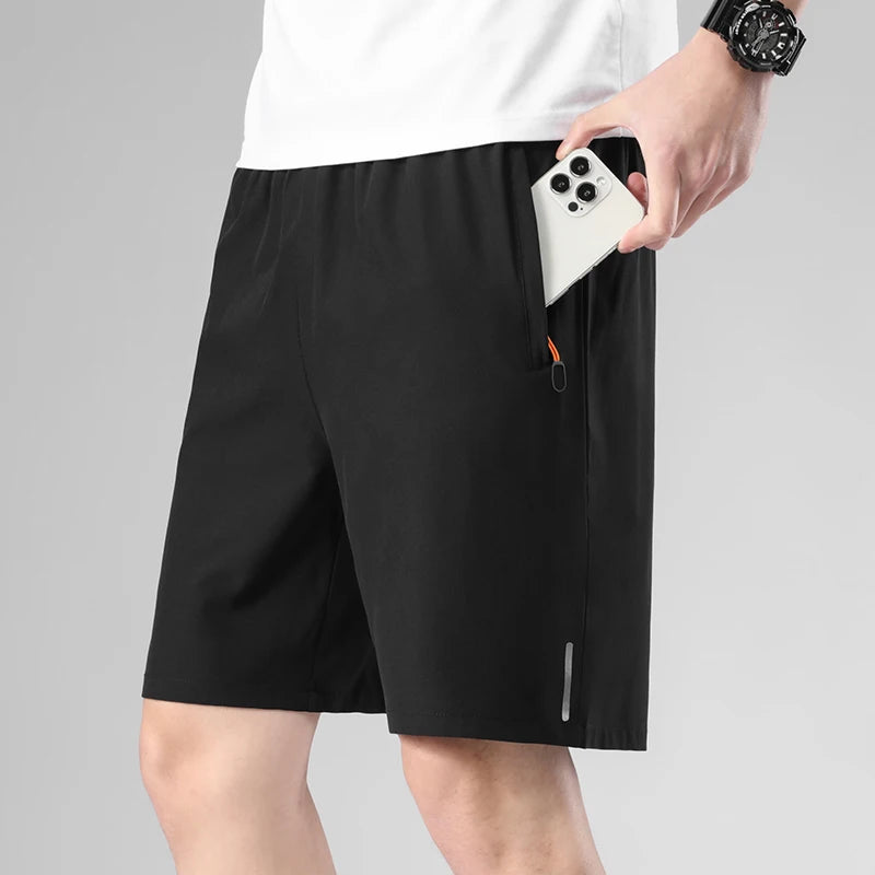 2024 Casual Sports Shorts for Men's Summer Ice Silk Breathable Loose Large Size Cool and Quick Drying Fashion Elastic Casua