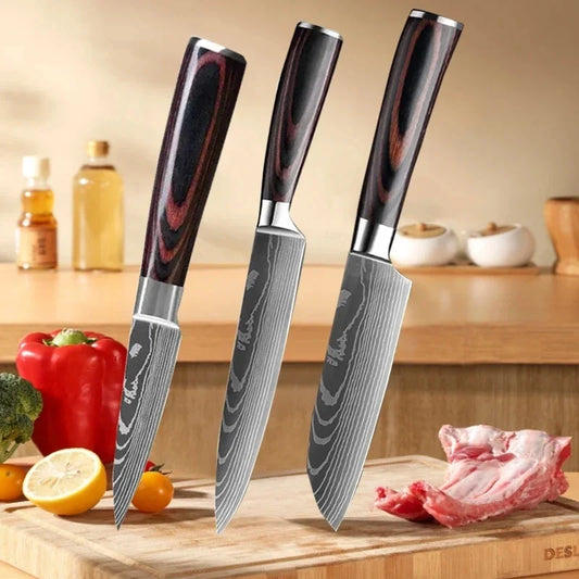 Utility Knife Laser Damascus Chef Knife Slicing Butcher Boning Knife Cleaver Meat Vegetables Fruit Fish Filleting Kitchen Knives