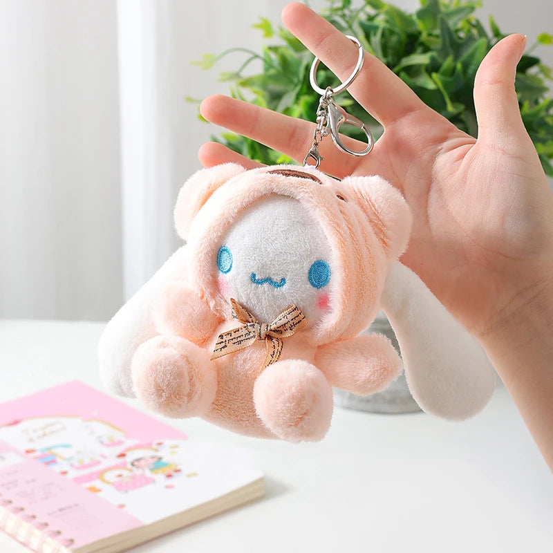 Sanrio Plush Keychain Toy Doll Kawaii Hello Kitty Melody Cinnamoroll Cartoon Backpack Pendant Decoration Women Student Girl Gift