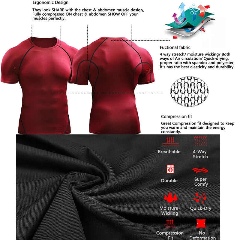 2024 Compression T Shirt Men Summer Sportswear Running T-shirt Elastic Quick Dry Sport Tops Tee Athletic Gym Workout Shirts Men