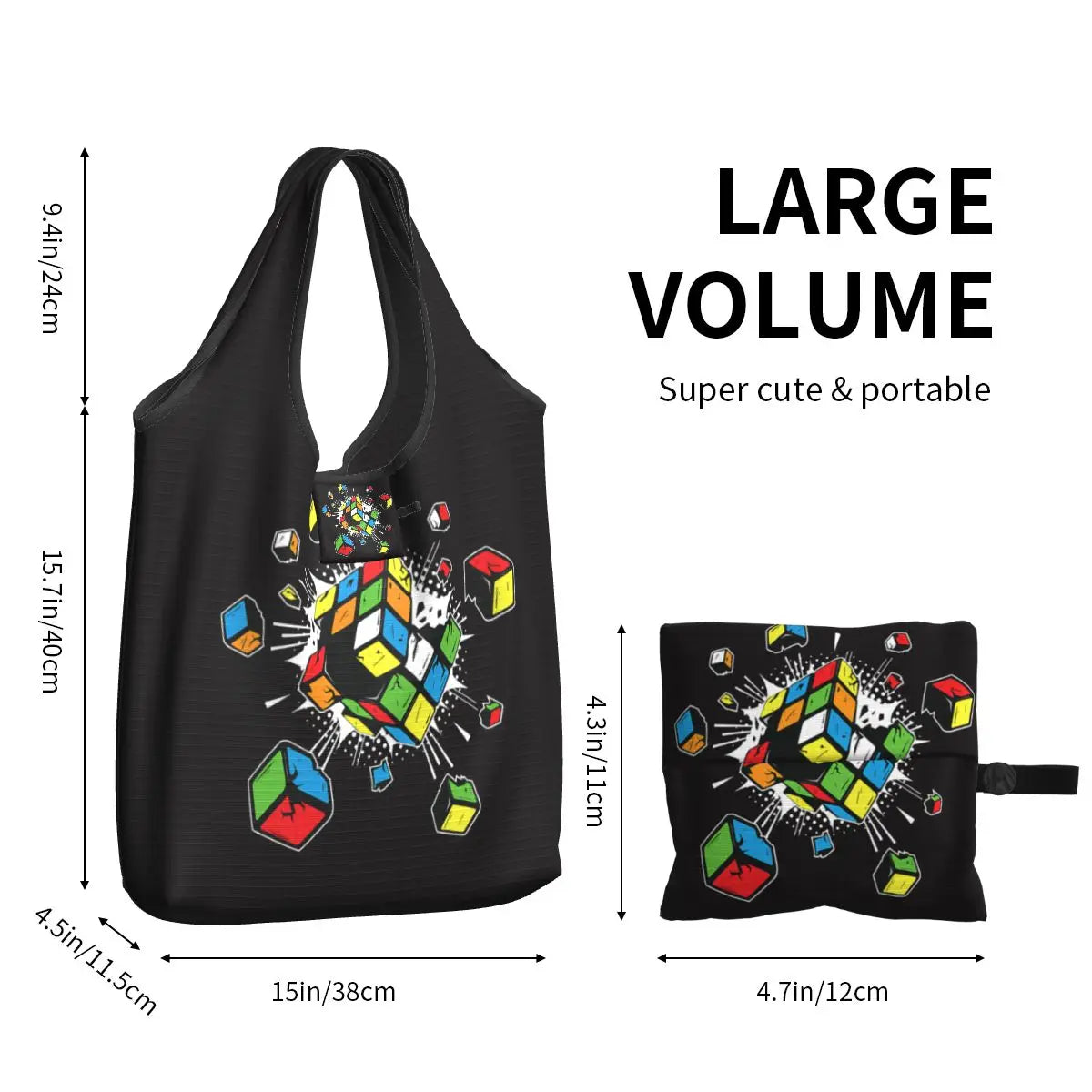 Recycling Exploding Rubix Rubiks Rubics Cube Shopping Bag Women Tote Bag Portable Math Lovers Groceries Shopper Bags