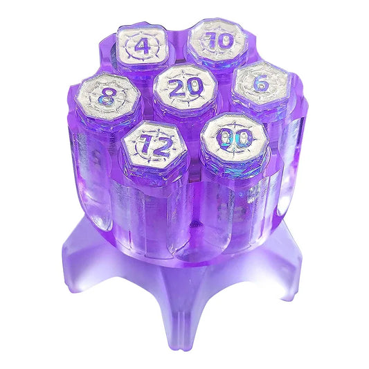 Polyhedral Bullet Dice Set of 7 with Spinning Revolver Cylinder Container for D&D, Sci-Fi, War, or Crime Theme Tabletop Games