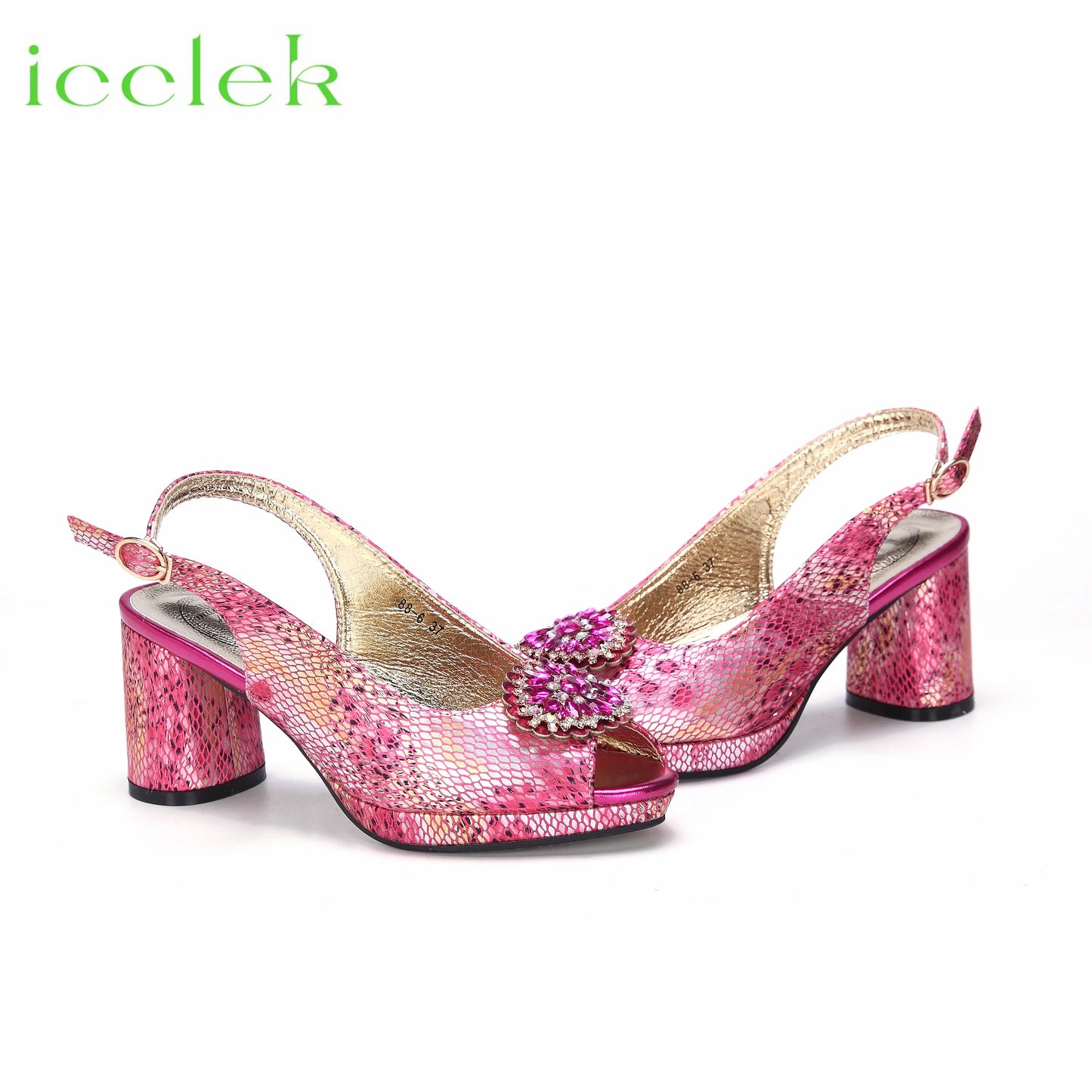 2024 Hot Selling INS Peep Toe Luxury Style  Sandal with Bag Set in Fuchsia Color For Wedding Party Women