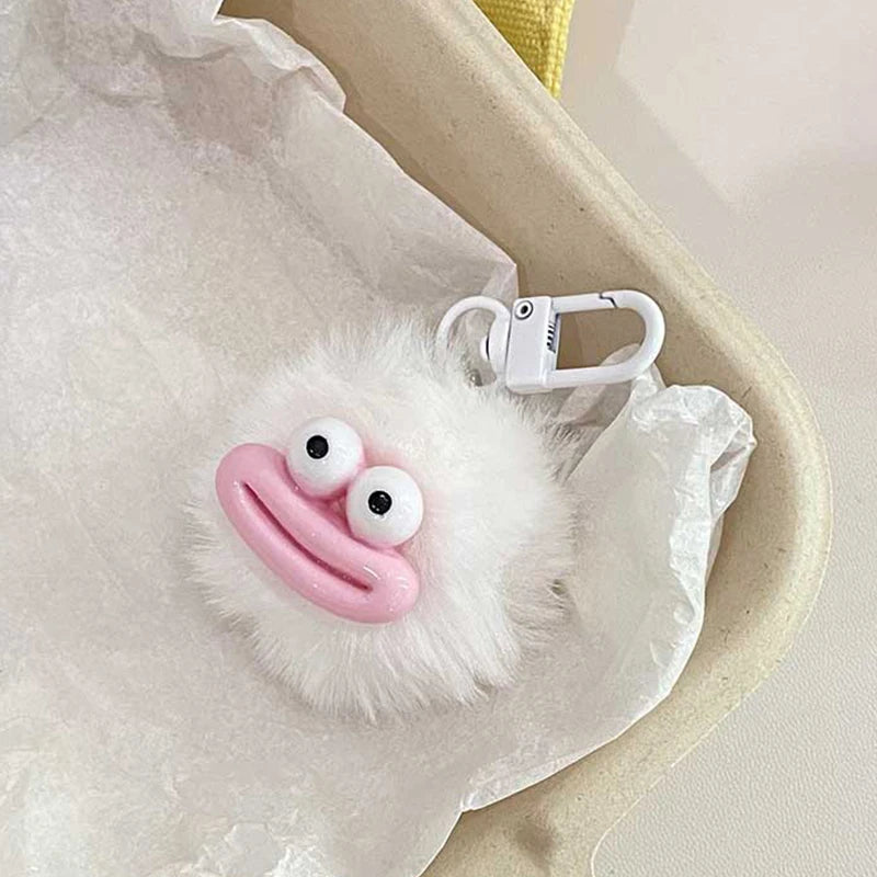 Sausage Mouth Hair Ball Key Chain Funny Plush Doll Pendant Key Ring Charms Backpack Car Decor Bag Accessories