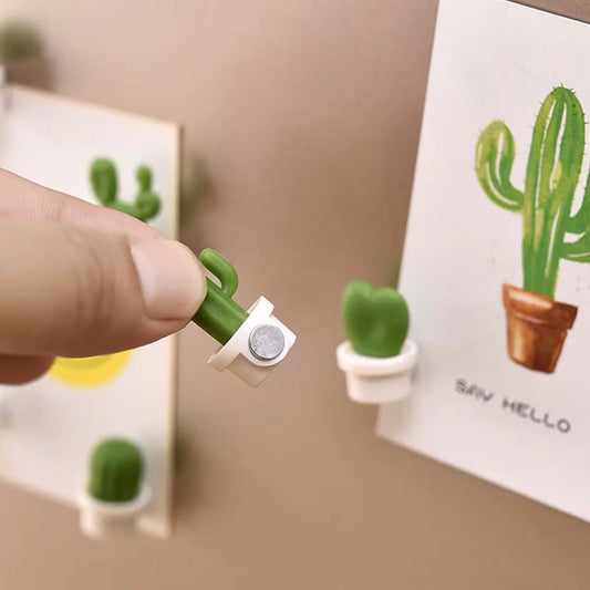 6pcs Cactus Magnetic Message Refrigerator Magnet Green Plant Potted Magnet Cactus Ball Three-dimensional Refrigerator Magnet