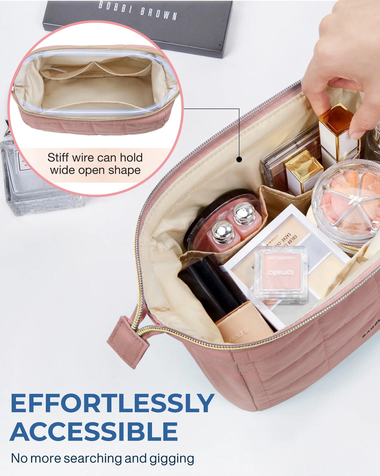 BAGSMART Cosmetic Bag Women's makeup Organizer Wide Opening Pocket Travel Essential Toiletries Accessories Brush Toiletry Bag