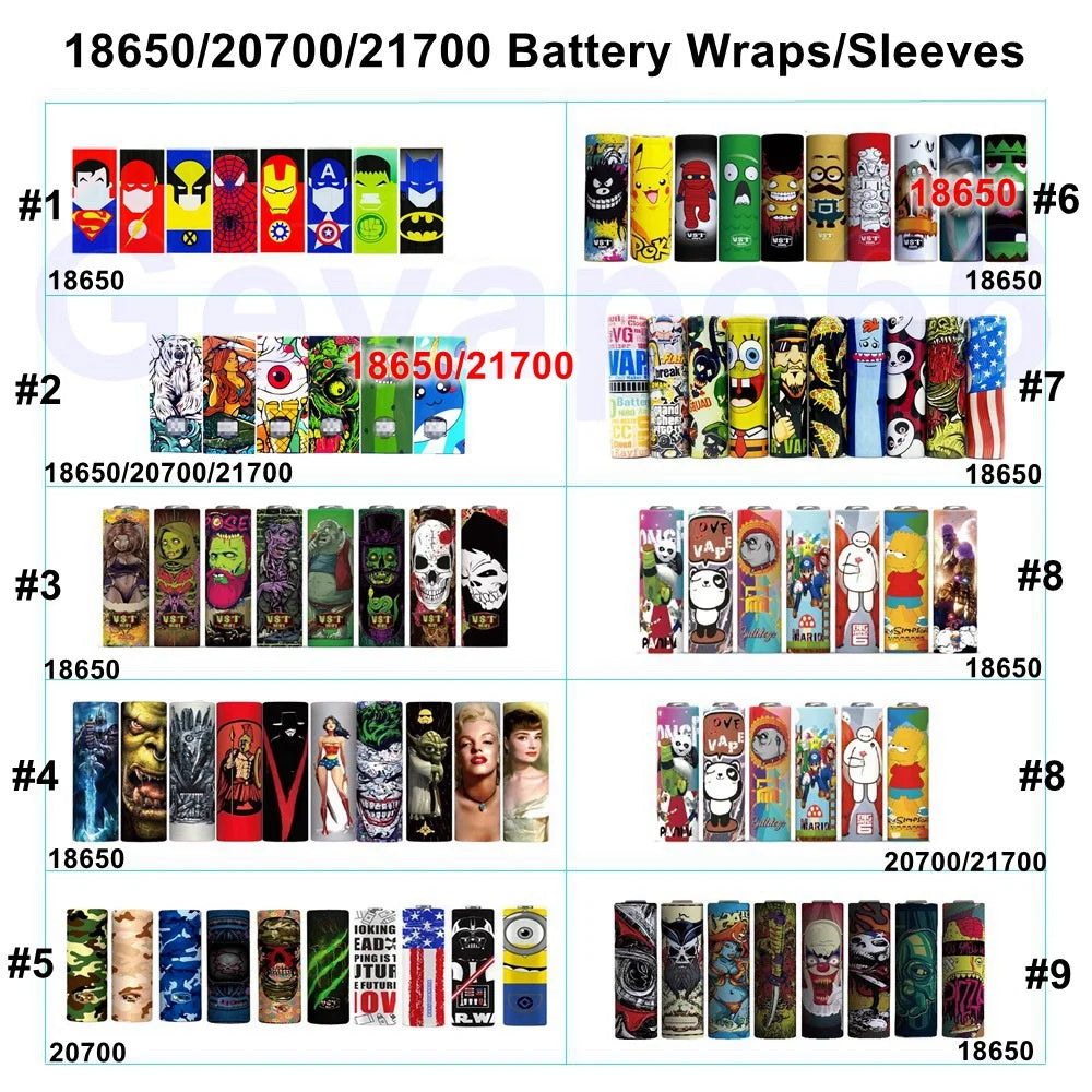 30PCS Pack 18650 20700 21700 Battery Wrap Heat Shrink Tube Cover Skin PVC Precut Sticker Shrinkable Sleeves Protect Insulation