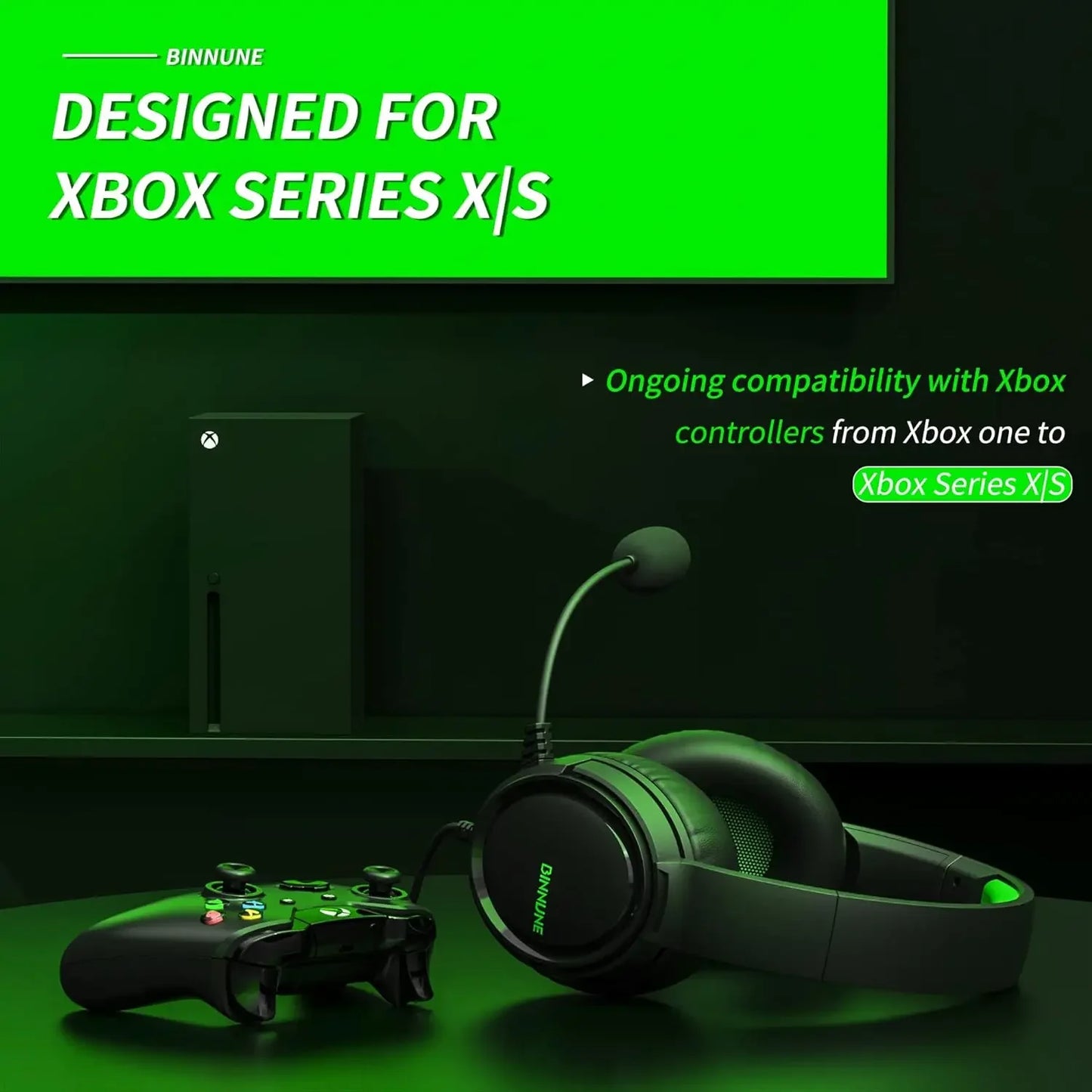 BINNUNE BG02 Gaming Headset with Mic for Xbox Series X|S Xbox One PS4 PS5 PC Switch, Wired Gamer Headphones