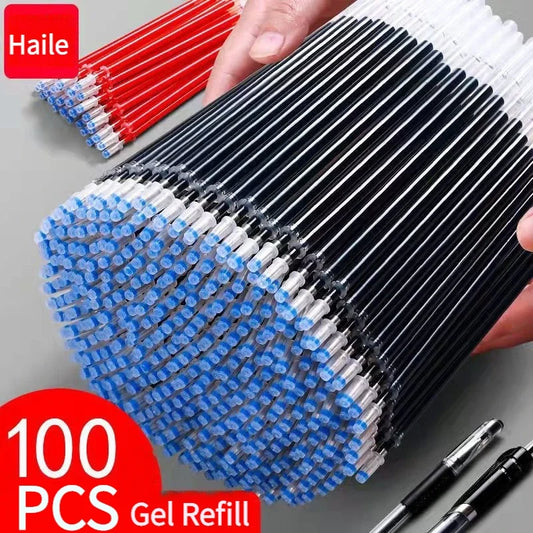 100Pcs/Lot Office Gel Pen Refill Set 0.5mm/0.38mm Blue Black Red ink Rod Bullet/Needle Tip Pen Refill School Writing Stationery