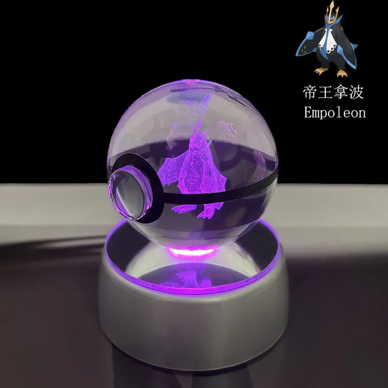 Pokemon Crystal Ball Pikachu Gengar Eevee Mewtwo Lacario Anime Game Pokeball Led Night Light Base Kids Birthday Gift Home Decor