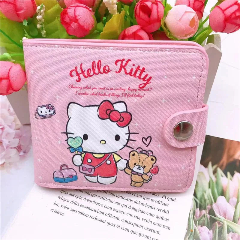 Sanrio Hello Kitty Cinnamoroll My Melody Kuromi New Pu Casual Money Bag Coin Purse Card package Wallet With Buttons ﻿