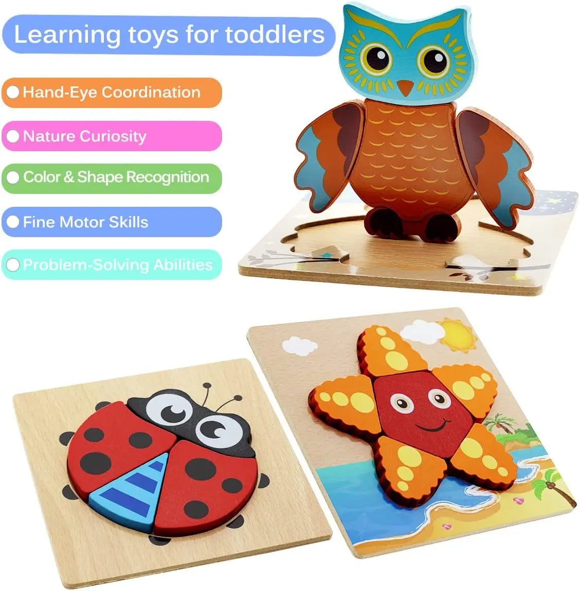 Wooden 3D Toys Puzzle Cartoon Animals Early Learning Cognition Intelligence Puzzle Game Colorful Montessori Toys Christmas Gifts