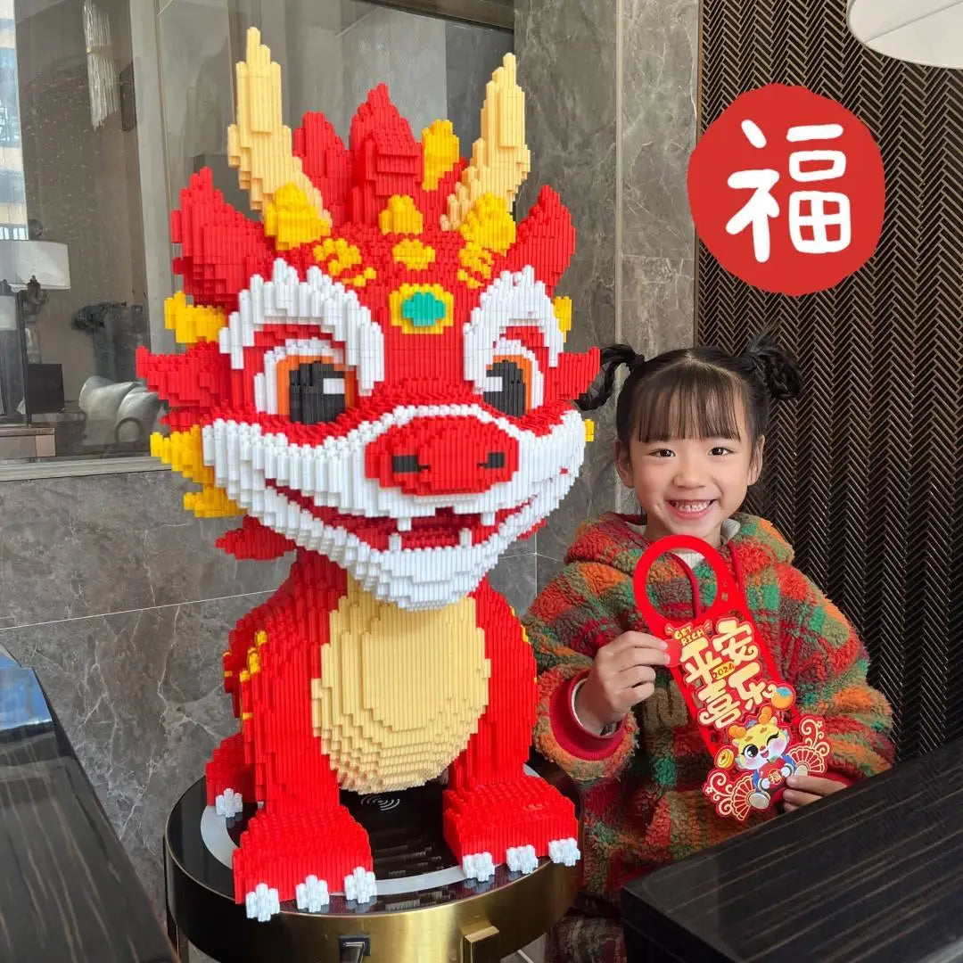 30CM New Dragon Building Blocks Assembly Toy DIY Small Particle Puzzle Ornaments 3D Desktop Decoration Boys Girls Birthday Gift