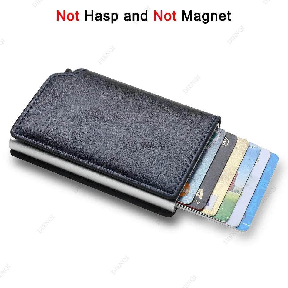 Rfid Aluminum Men Wallet Card Holders Purse Carbon Fiber Men Business Slim Thin Smart Wallet Credit Cardholder Case Note Holder