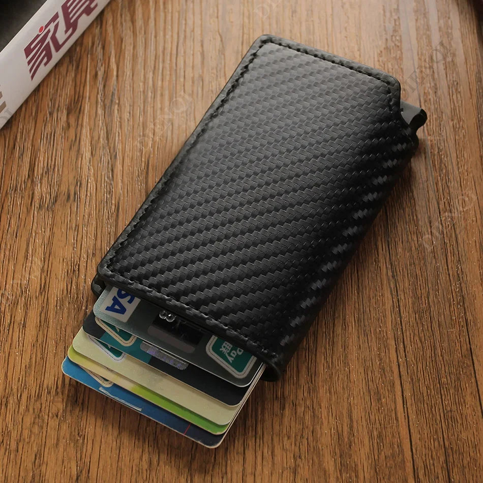 Rfid Aluminum Men Wallet Card Holders Purse Carbon Fiber Men Business Slim Thin Smart Wallet Credit Cardholder Case Note Holder