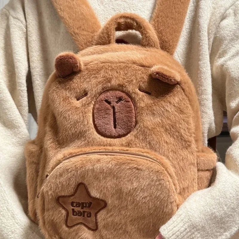 Capybara Plush Doll Capibara Backpack Kawaii Fashion Plushie Children's Schoolbag Fur Shoulder Bag Women Mini Knapsack Bags Gift