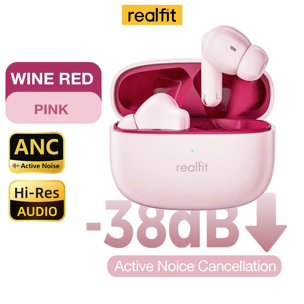 Realfit F3 ANC Active Noice Cancellation Bluetooth Earphones ENC Call HIFI Stereo Superb Bass Wireless Earbuds Sport Gaming