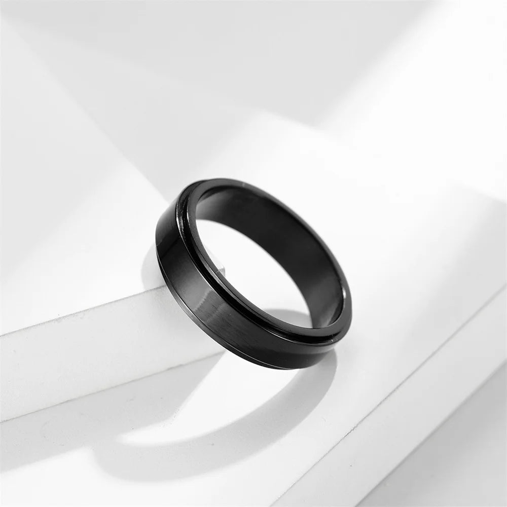 Anxiety Fidget Spinner Rings Black Silver Color Stainless Steel Spinning Rotating Mood Ring for Men Women Anti Stress Jewelry