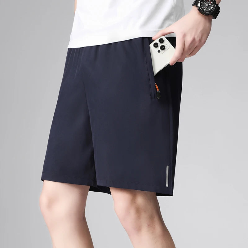 2024 Casual Sports Shorts for Men's Summer Ice Silk Breathable Loose Large Size Cool and Quick Drying Fashion Elastic Casua