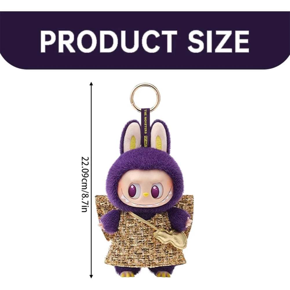 22cm Purple Labubu Plush Doll Toy Kawaii Backpack Pendant Anime Figurine Model Birthday Gift for Kids Children