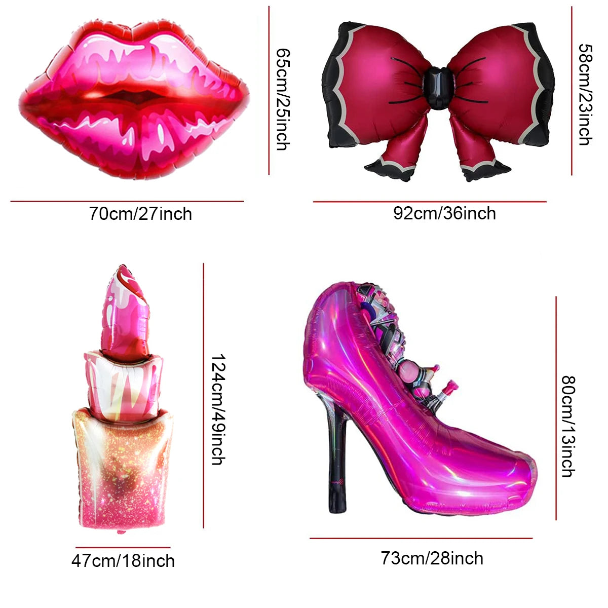 Big Pink High Heels Foil Balloon Lipstick Red Lips Balloons for Makeup Party Wedding Girl Birthday Party Baby Shower Decorations