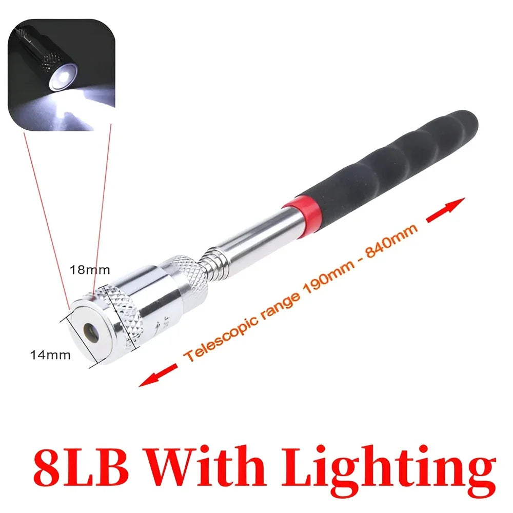 Telescopic Magnetic Pen Extendable Pickup Rod Stick with Light Mini Portable Magnet Pick Up Tool for Picking Up Screws Nut Bol