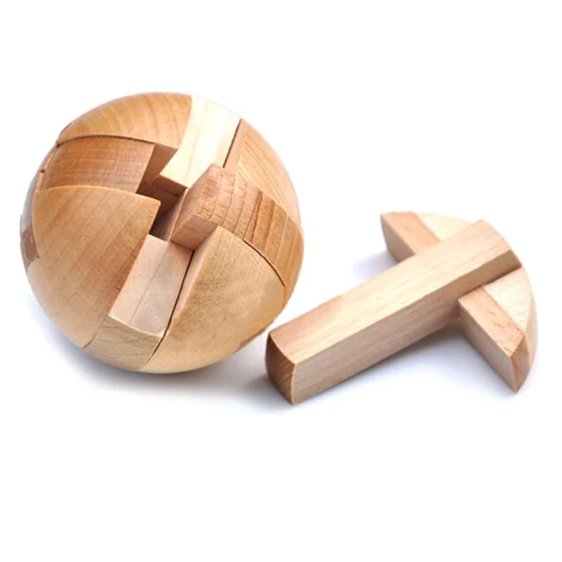 Wooden Kongming Lock,Round Ball Shaped 3D Puzzle,Brain Teasers Intelligence Toy,Sphere Puzzles for Adults And Kids