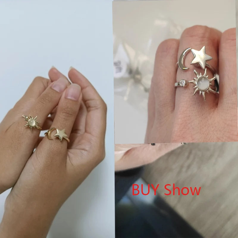 Anti Stress Anxiety Fidget Rings for Women Satinless Steel Spinner Sunflower Sun Star Ring Trendy Jewelry Gift Dropshipping