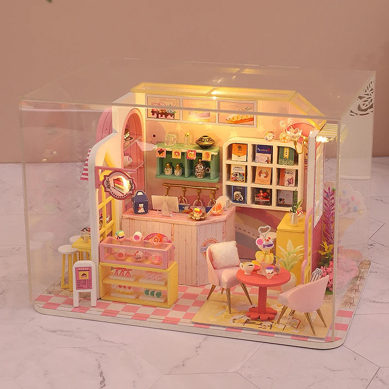 Wooden Miniature Doll House 3D Puzzle Assembly Building Model Kit Small Room Toys Home With Furniture Lighting Wooden Craft Gift